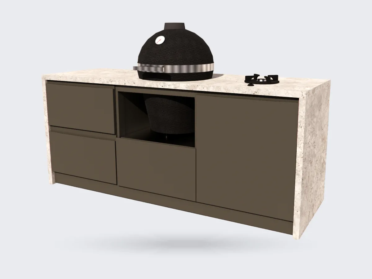 Roostr Allure, Allure met kamado en gasbrander, render uit de configurator van Roostr